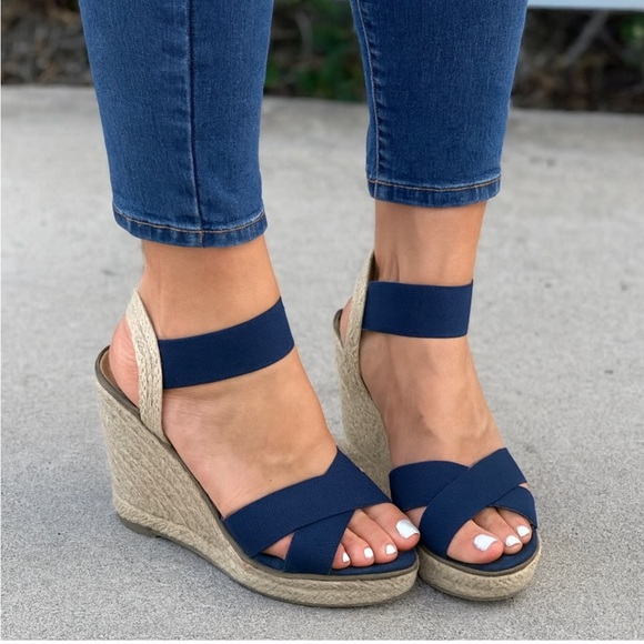 Rialto Shoes - Rialto Navy Blue Wedge Sandals